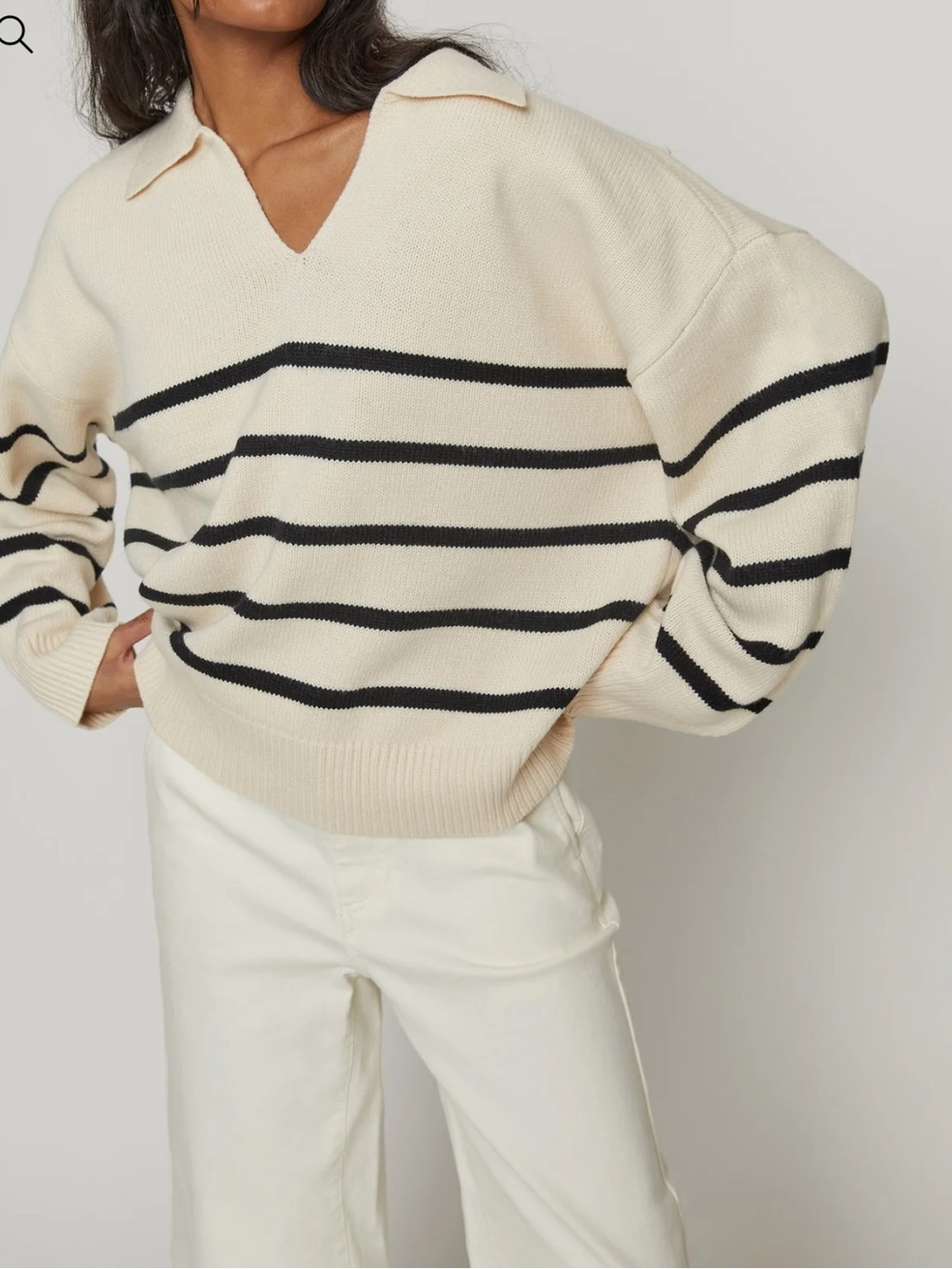 OAK + FORT STRIPED COLLARED SWEATER